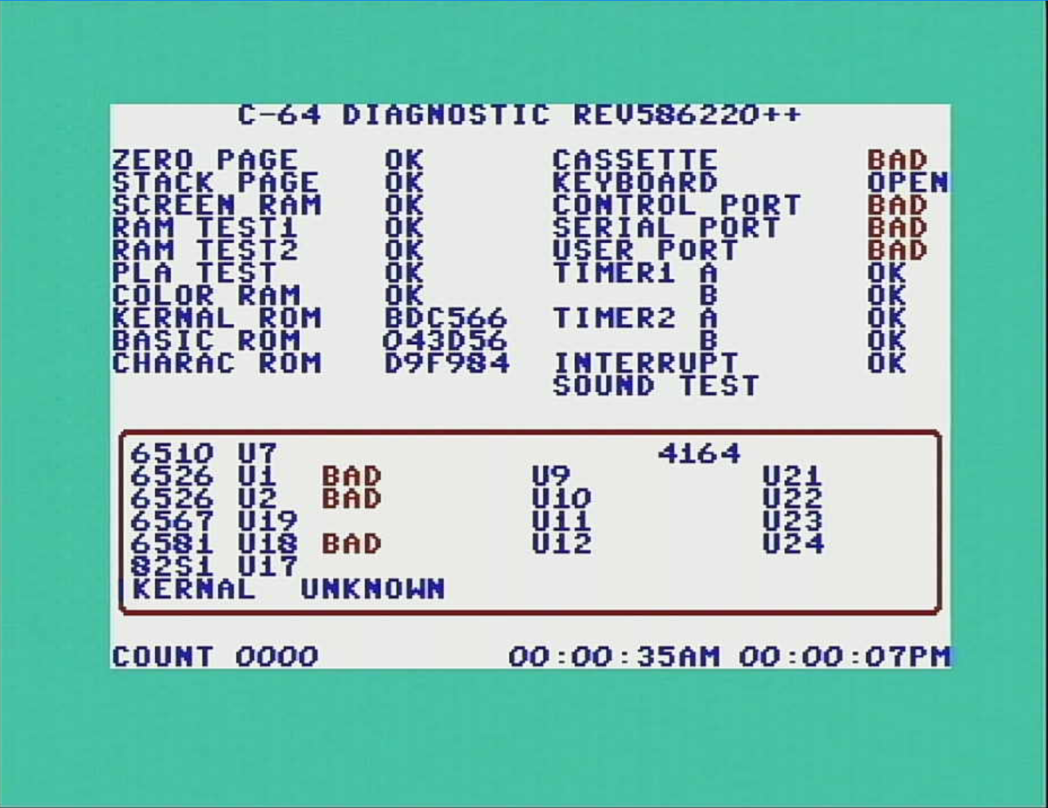 Commodore 64 diagnostic Cartridge rev 586220 